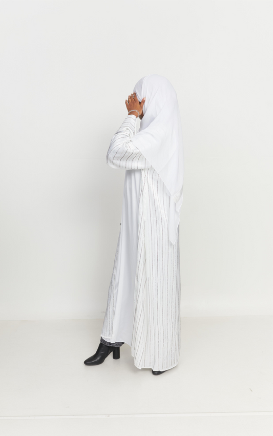 White Sparkle Abaya Set (Double sided jems)