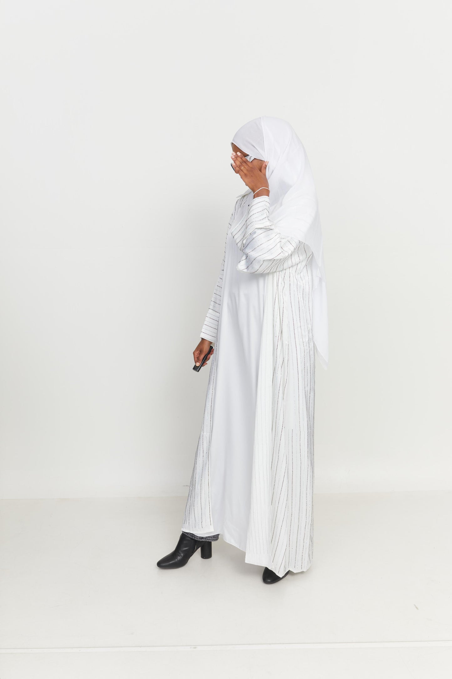 White Sparkle Abaya Set (Double sided jems)