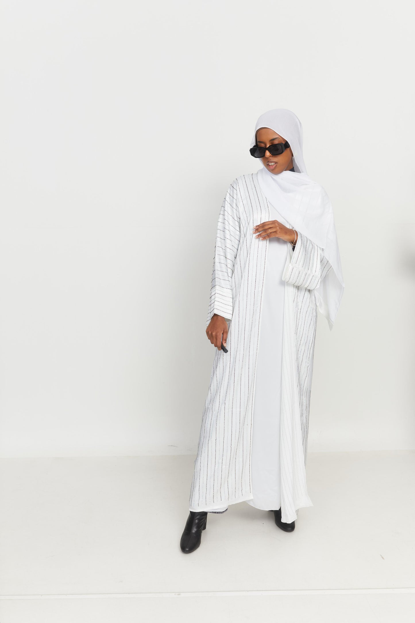 White Sparkle Abaya Set (Double sided jems)