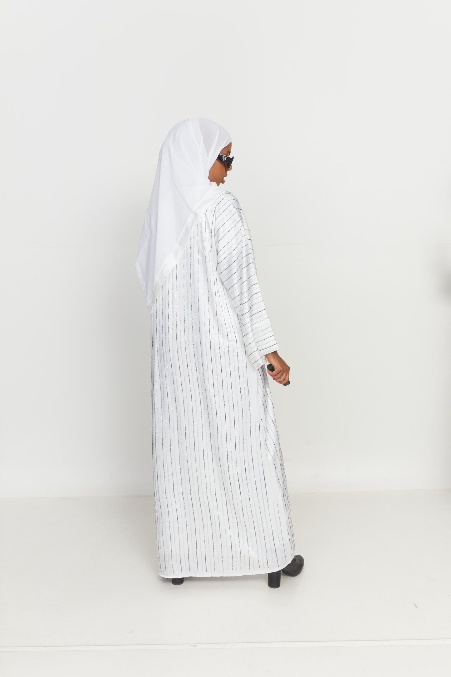 White Sparkle Abaya Set (Double sided jems)