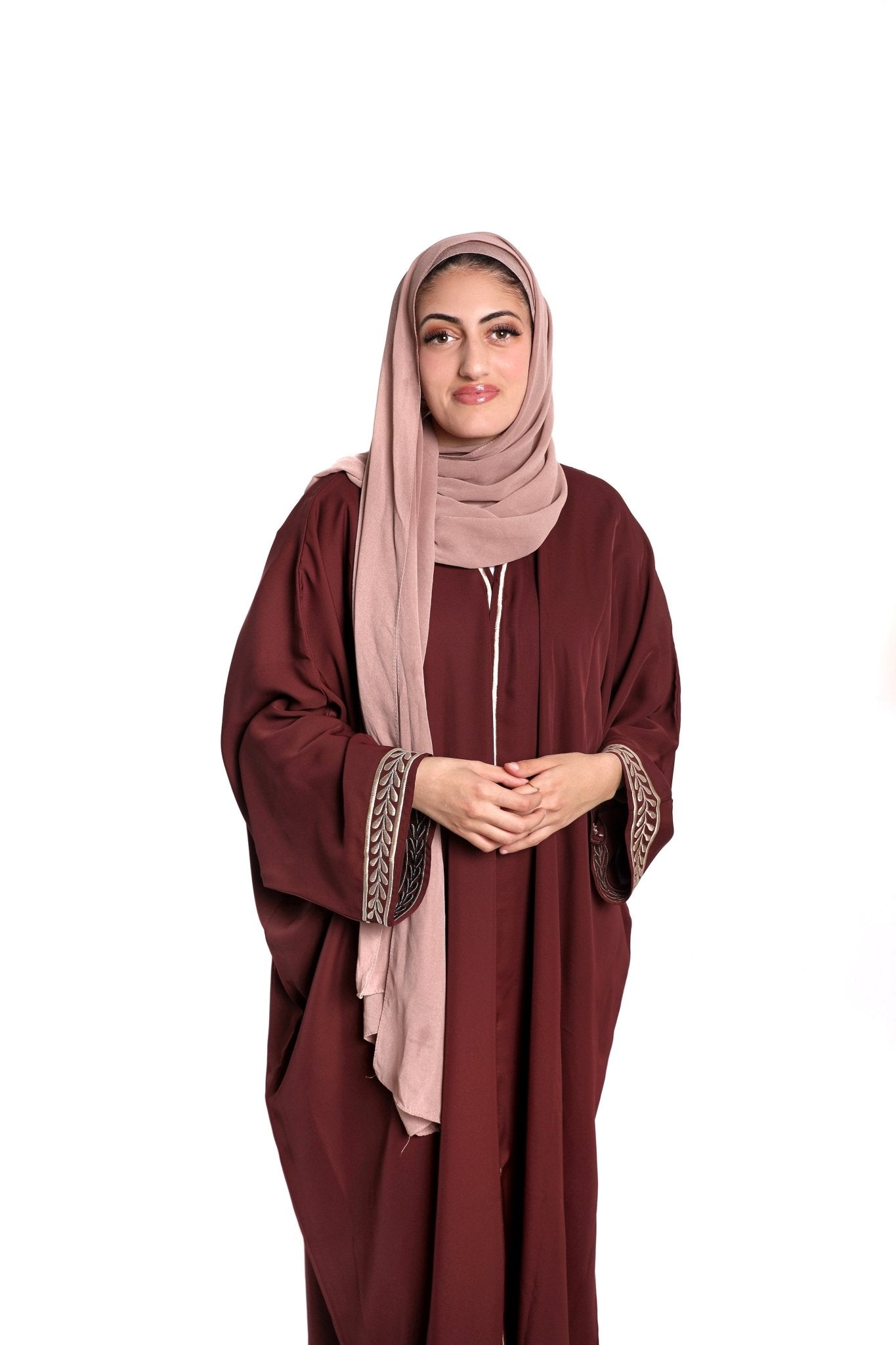 Maroon Abaya with Embroidery Detail