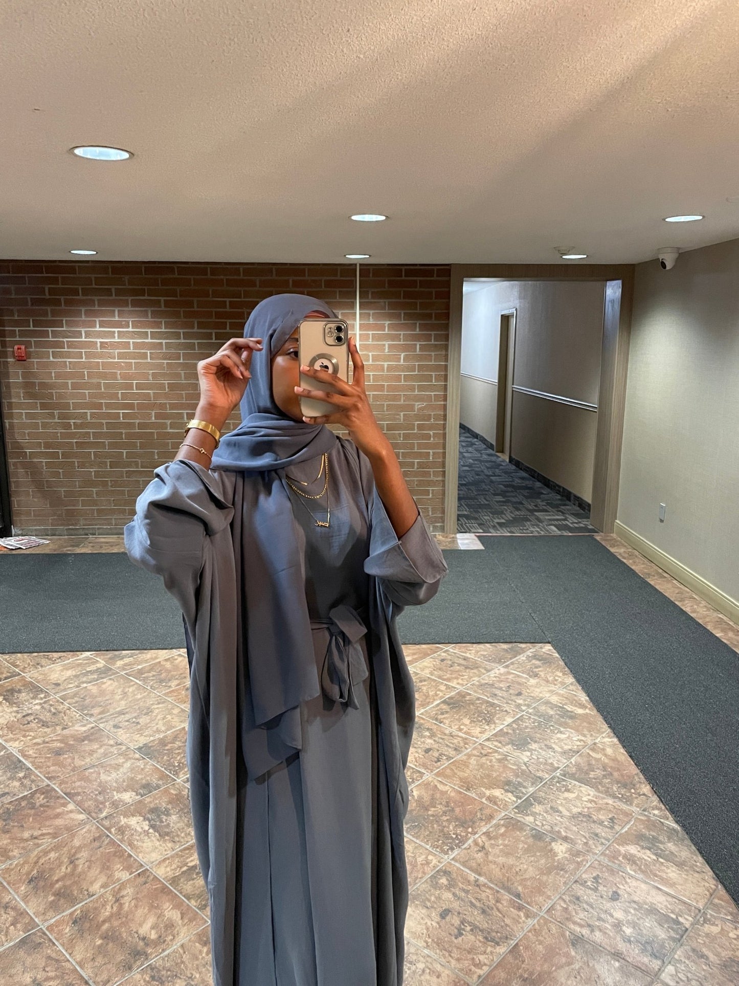 Blue Grey Soft Linen Abaya Set