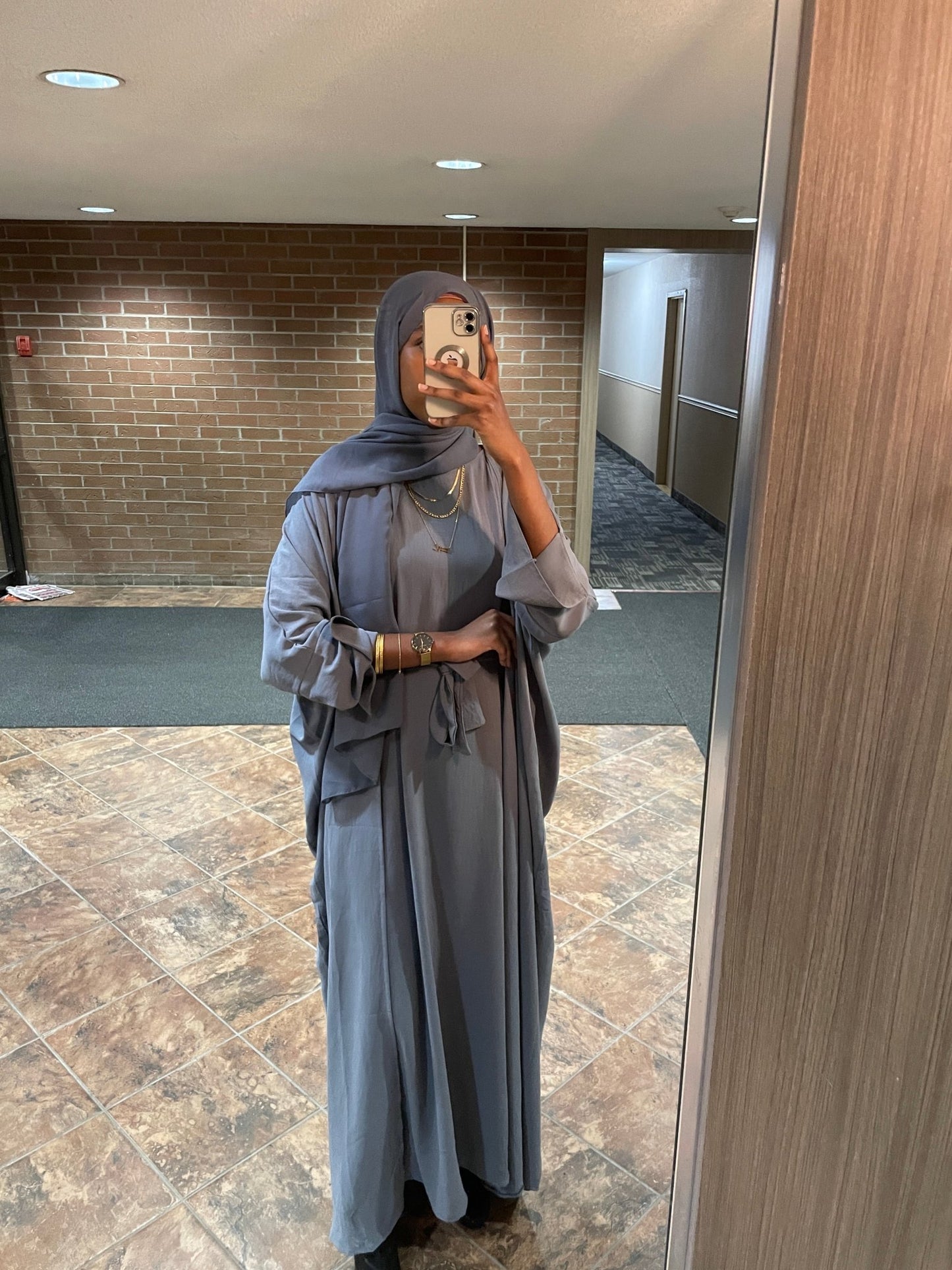 Blue Grey Soft Linen Abaya Set