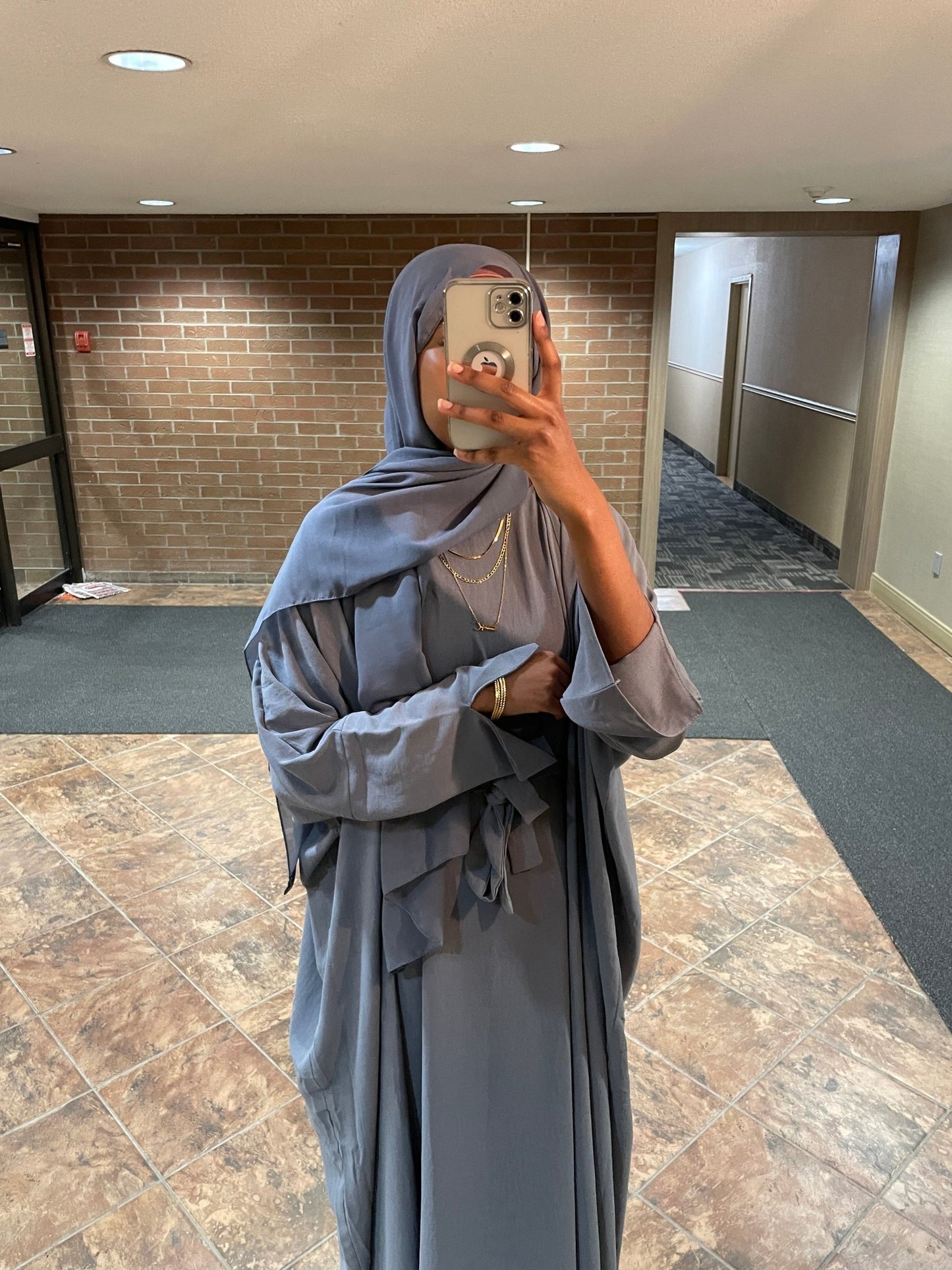 Blue Grey Soft Linen Abaya Set