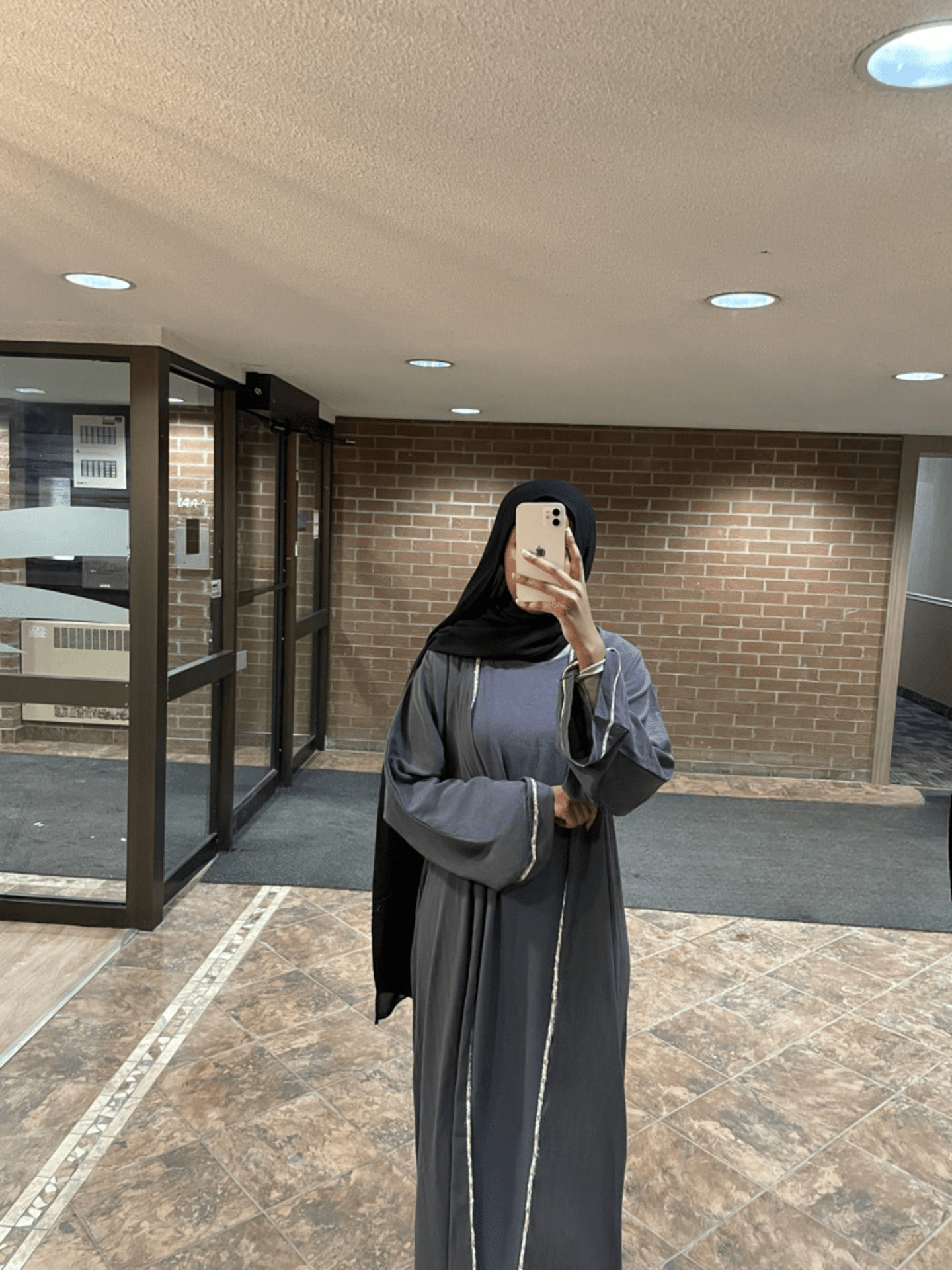 Grey abaya sparkle trim with underdress