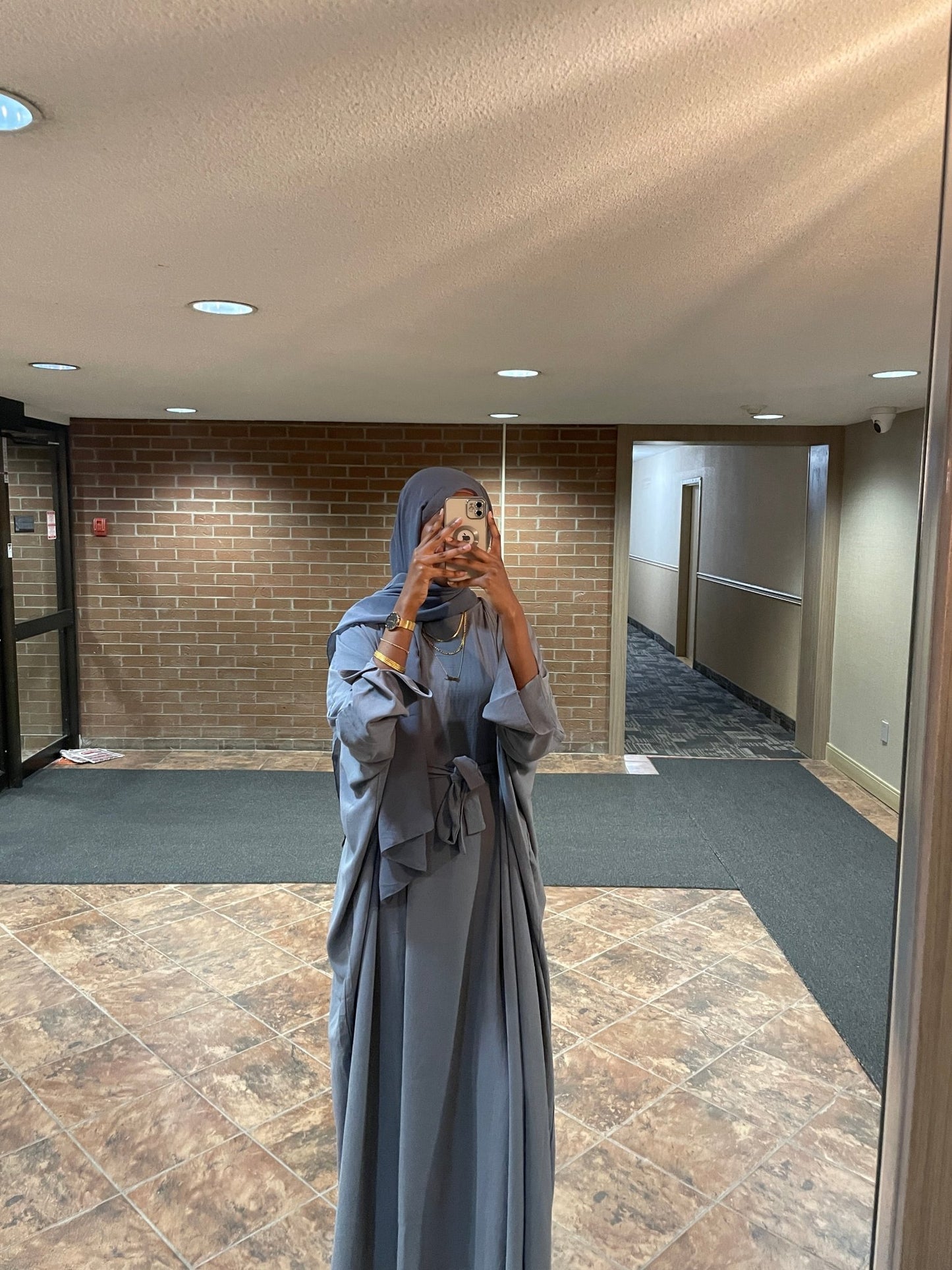 Blue Grey Soft Linen Abaya Set