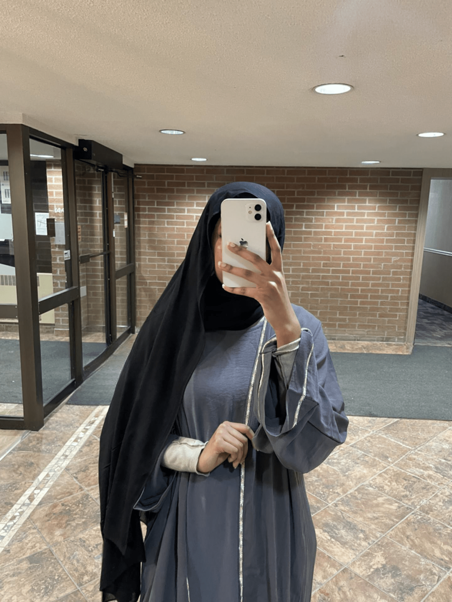 Grey abaya sparkle trim with underdress