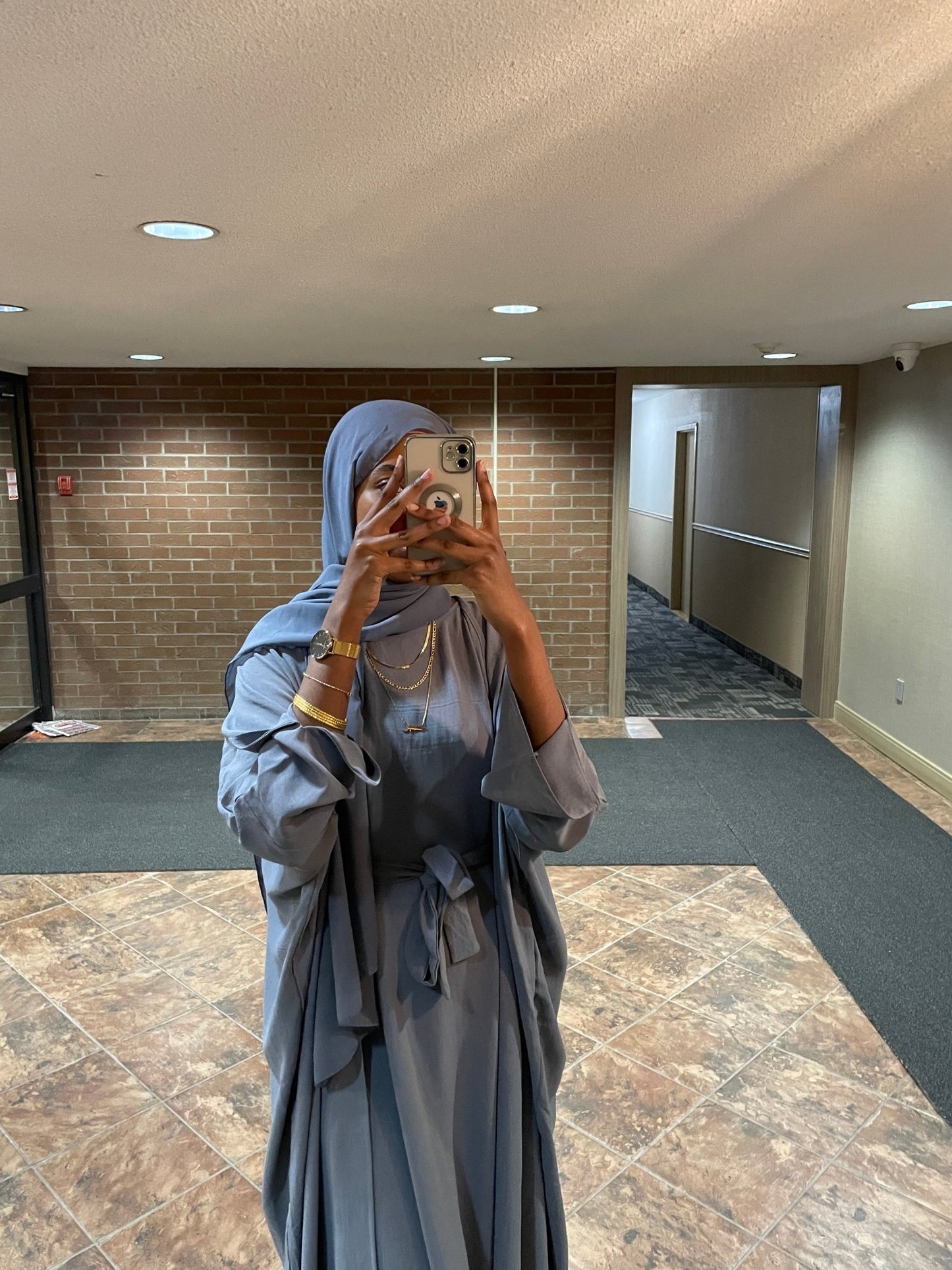 Blue Grey Soft Linen Abaya Set