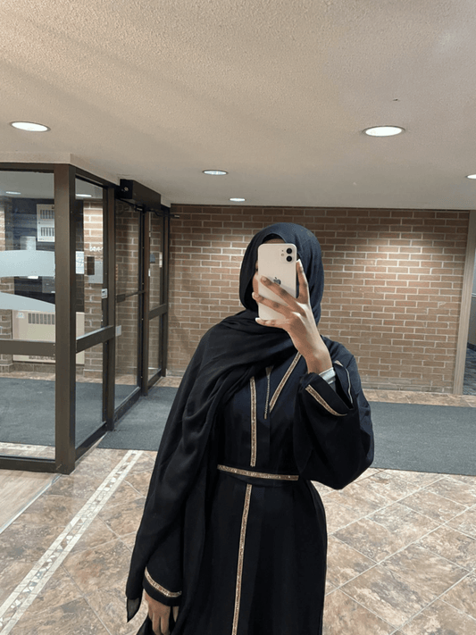 Classic black Abaya Gold Trim and Under Dress