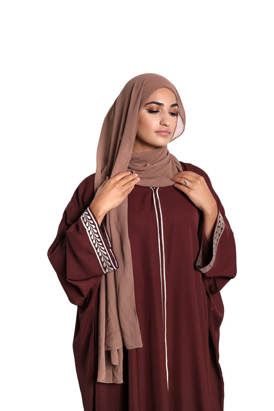 Maroon Abaya with Embroidery Detail