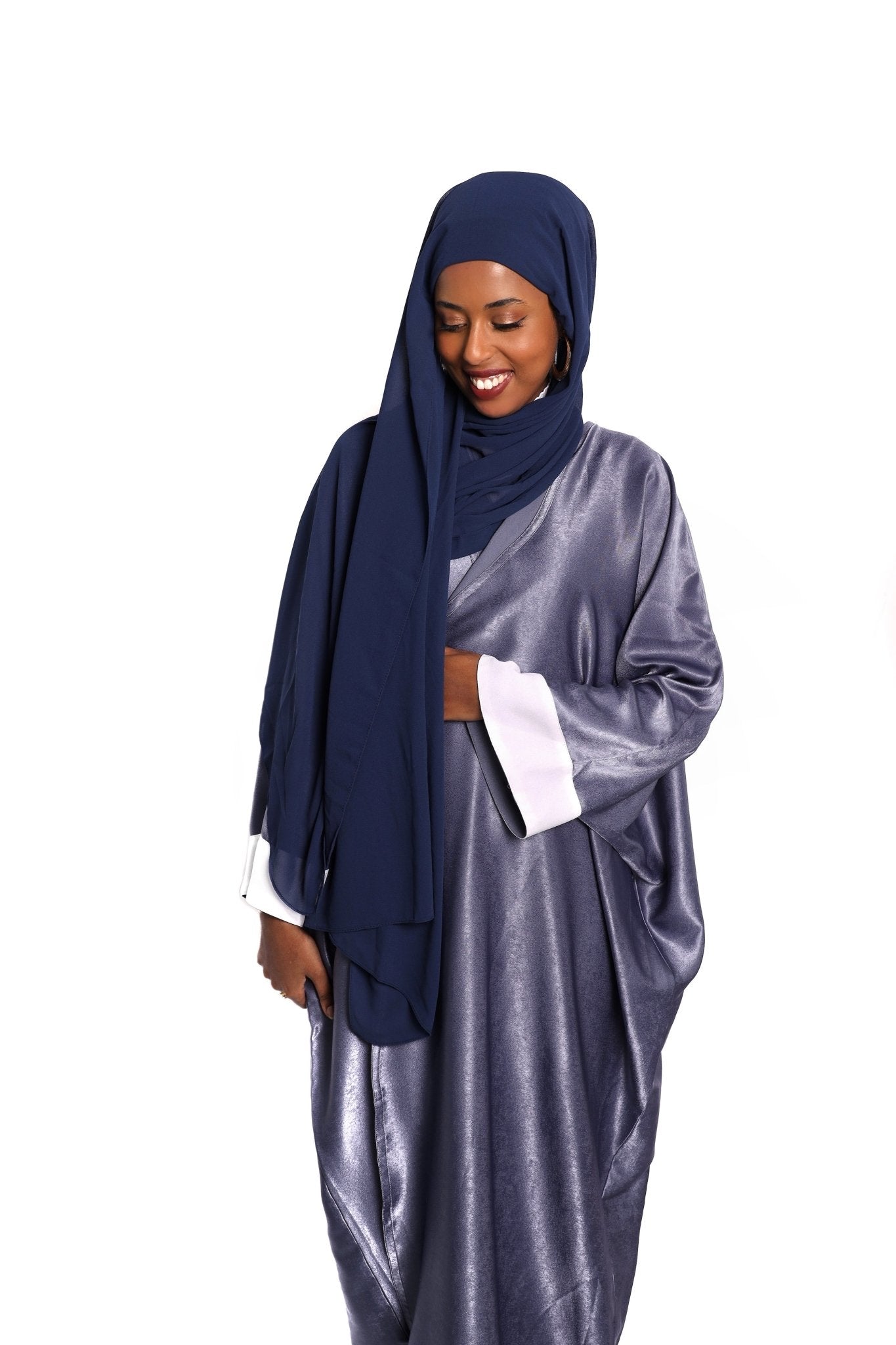 Shimmery Abaya with White Sleeve Fold